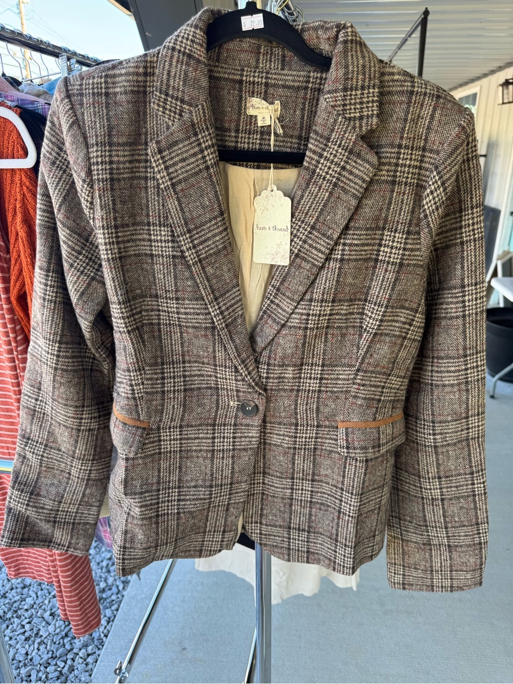 Hem & Thread Brown Plaid Wool-Blend Women’s Blazer Jacket